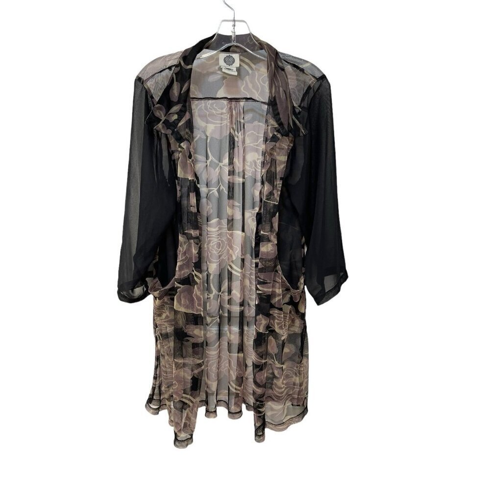 Catalog Classics Sheer Mesh Button Up Shirt 3/4 Sleeve with Pockets Floral Sz 1X